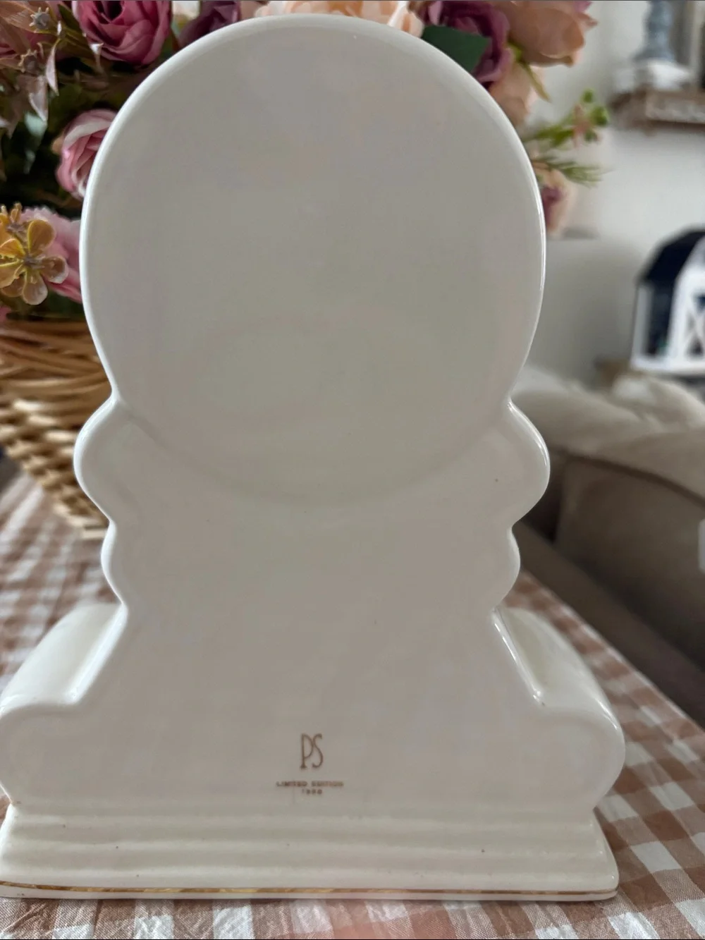 White Ceramic Mantel Clock with Pink Rose Motif